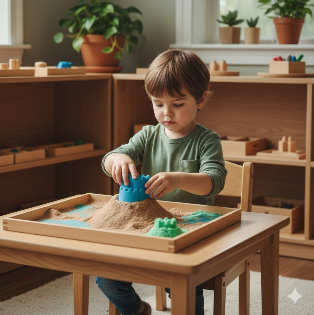 Close-up view of the smooth, flowing texture of mess-free kinetic sand.
