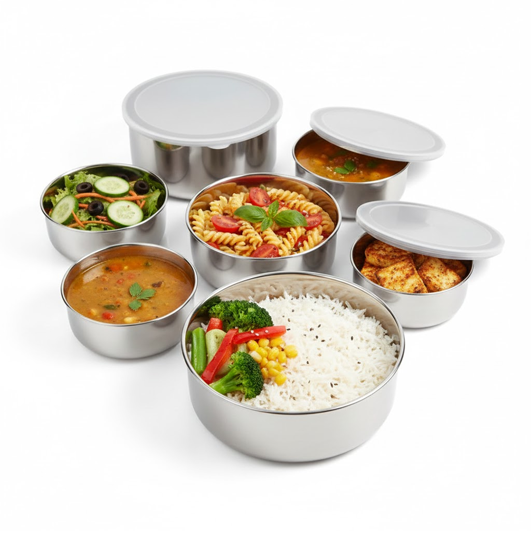 Informative graphic detailing features of the Lunchie Bunchie stainless steel food container.