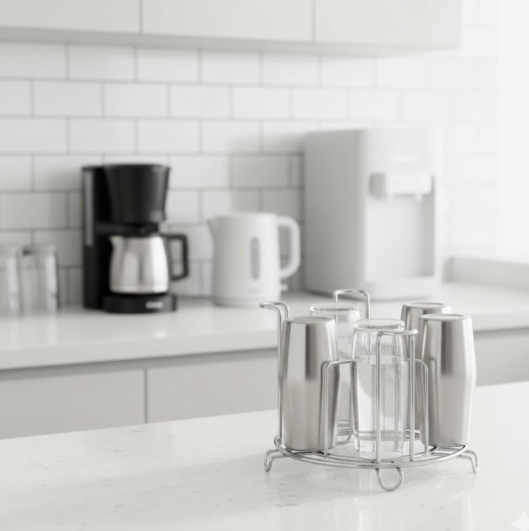 Side profile of the durable glassware rack, showcasing its sturdy base.