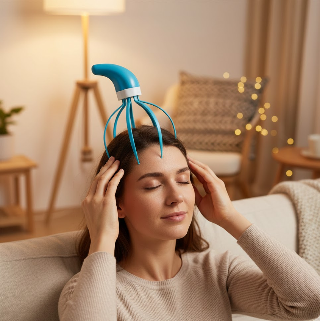 Person using the manual scalp massager on their head.
