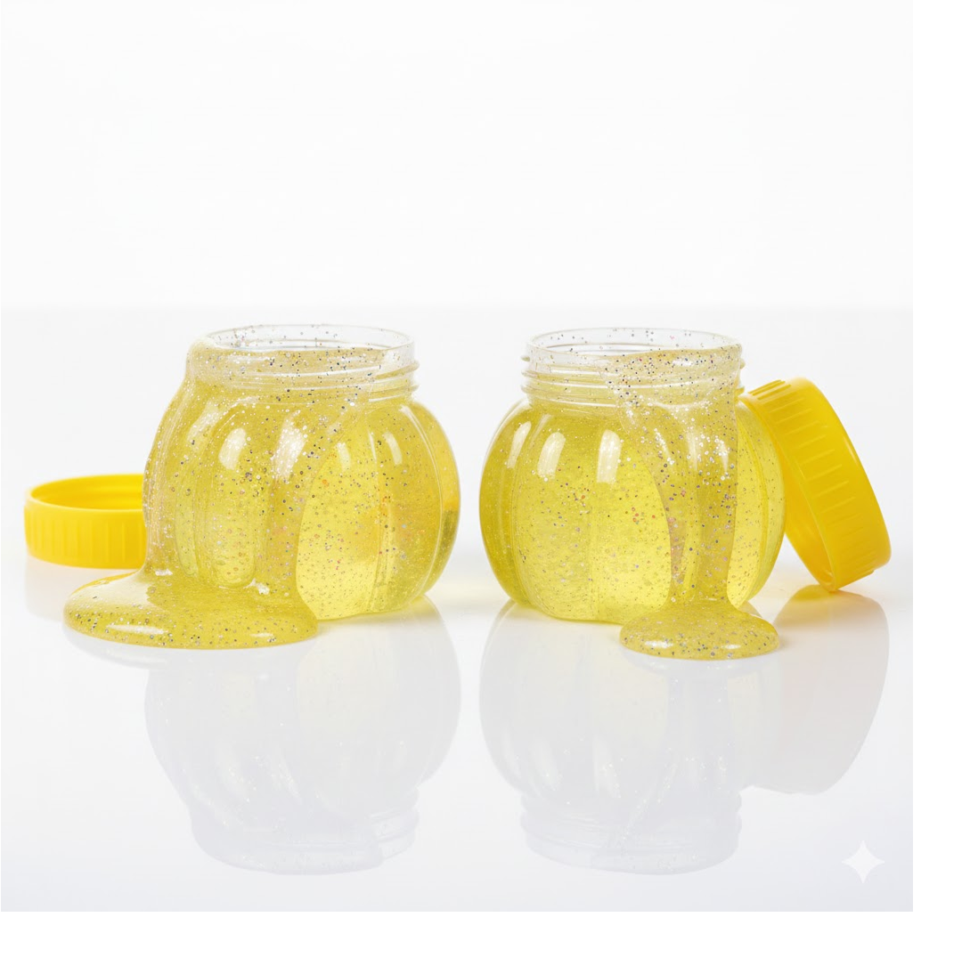 Assorted vibrant jars of Puzzlica slime for kids, ready for engaging sensory play.