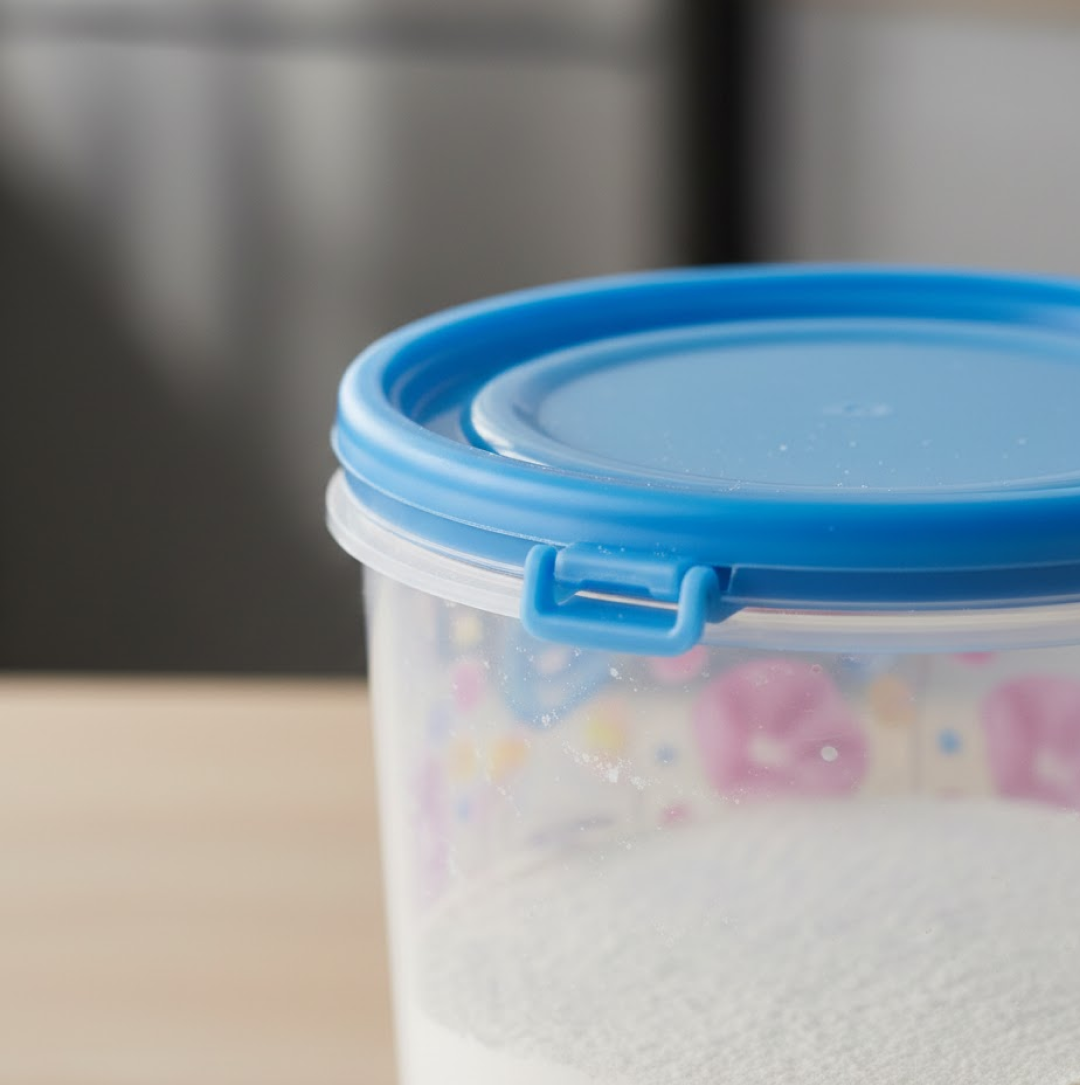 Detailed view of the airtight seal mechanism, ensuring freshness in the plastic container.