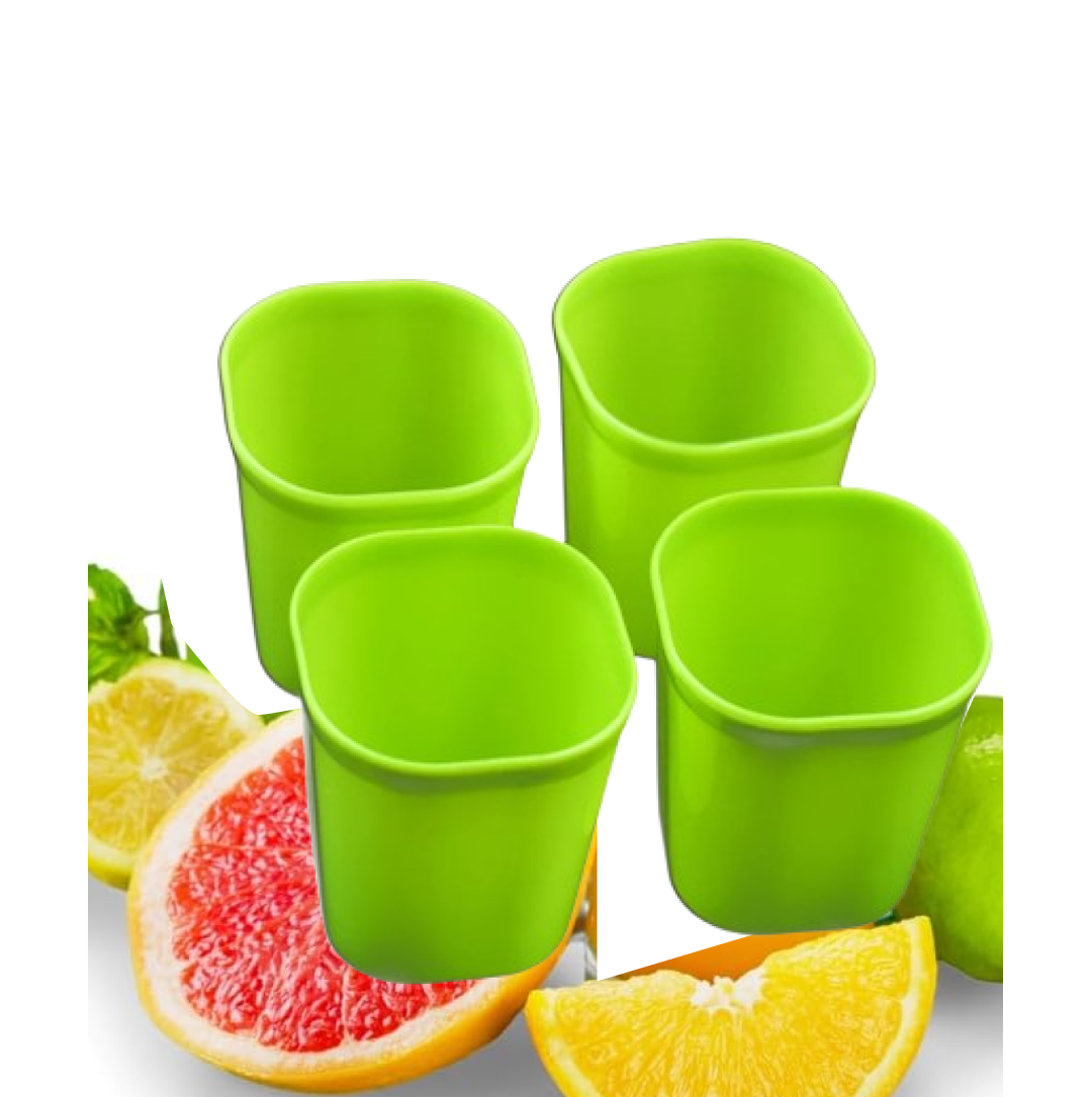 Visual summary of features and benefits for unbreakable plastic glasses.