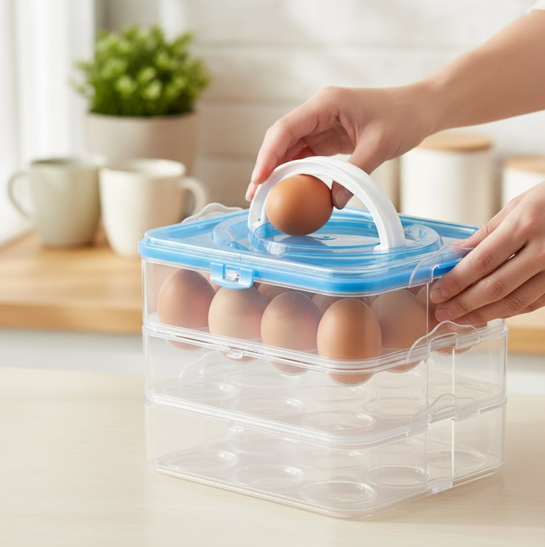 3-layer plastic refrigerator egg storage box with 36 egg capacity