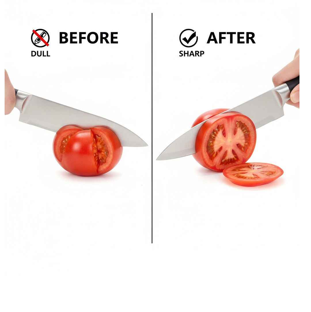 Compact and portable design of the Quickslice knife sharpening tool.