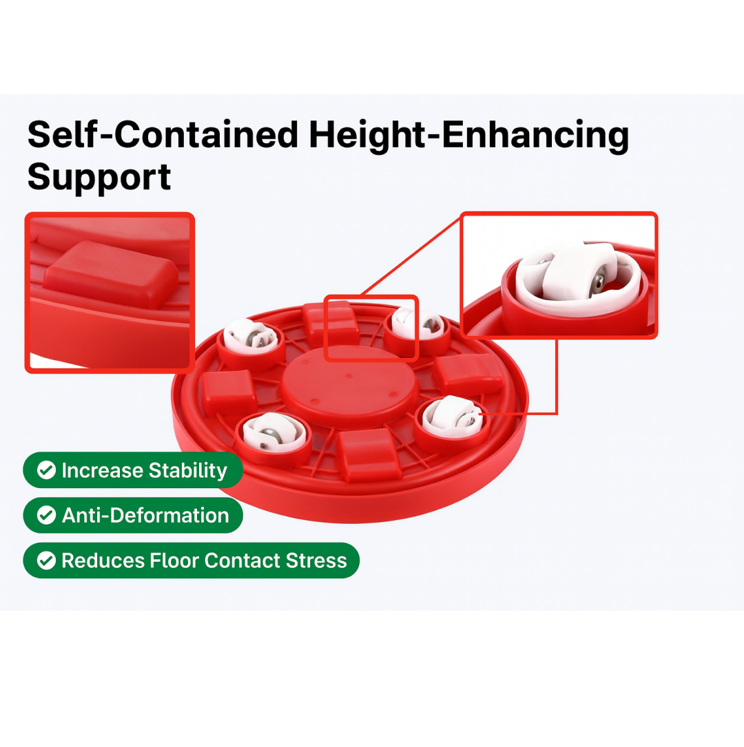 Close-up of the smooth-rolling movable wheels on the gas cylinder trolley.