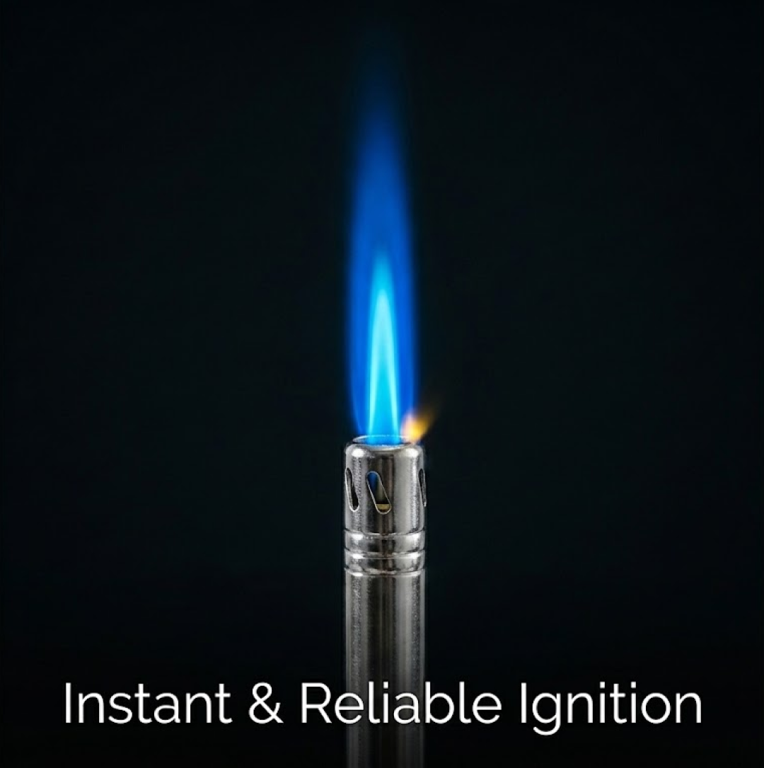 Front view of the ChefArmor stainless steel gas lighter with ergonomic handle.