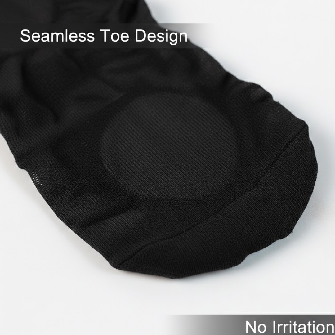 Close-up of cushioned zones on no-show liner socks for pressure relief
