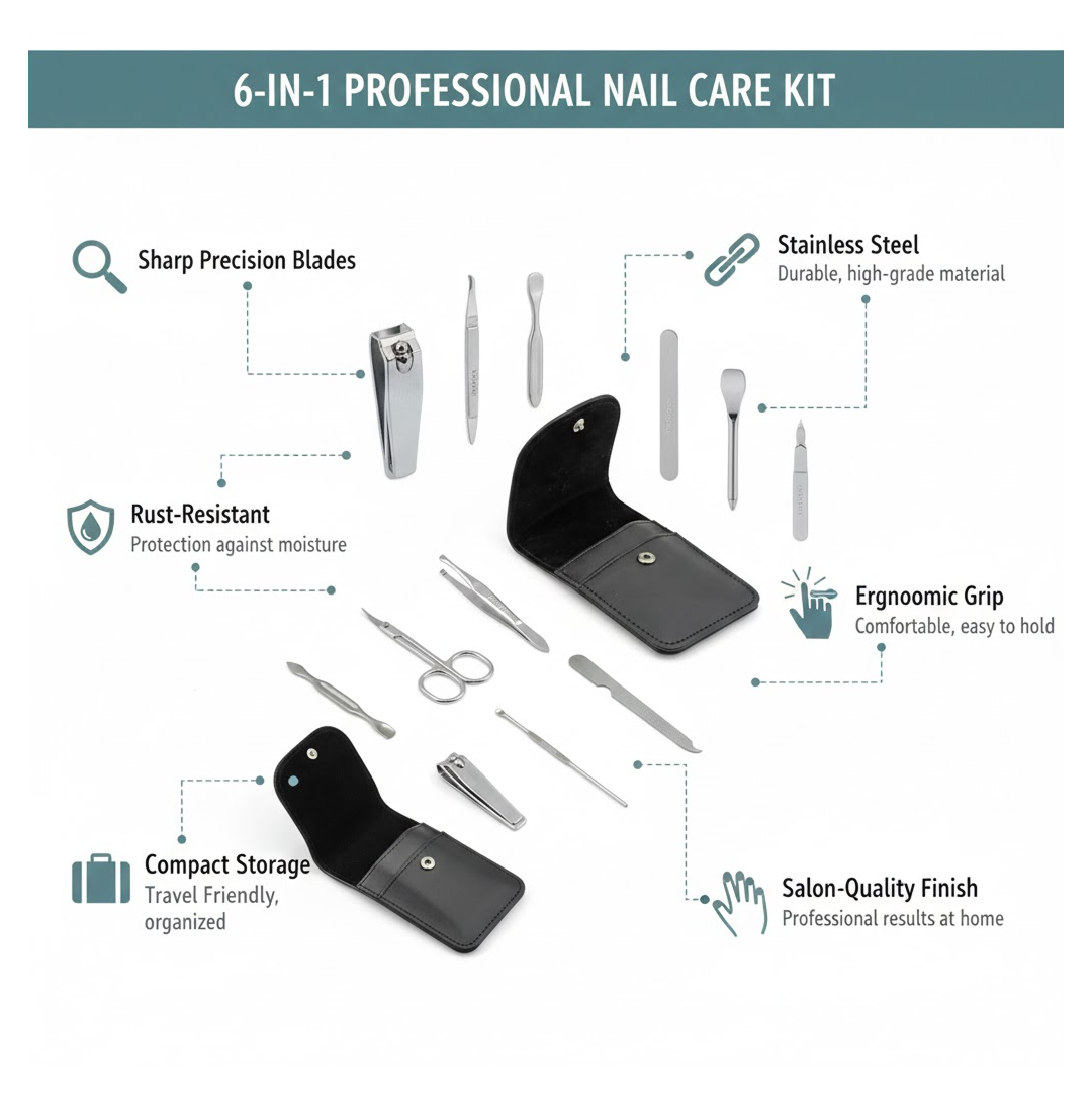 Sharp stainless steel nail scissors, part of the complete Nail Care Kit.