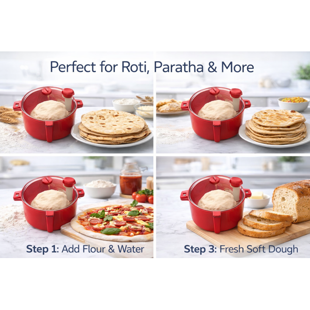 Food-grade plastic components of the Indo Glow Atta Maker Machine for safe dough preparation.