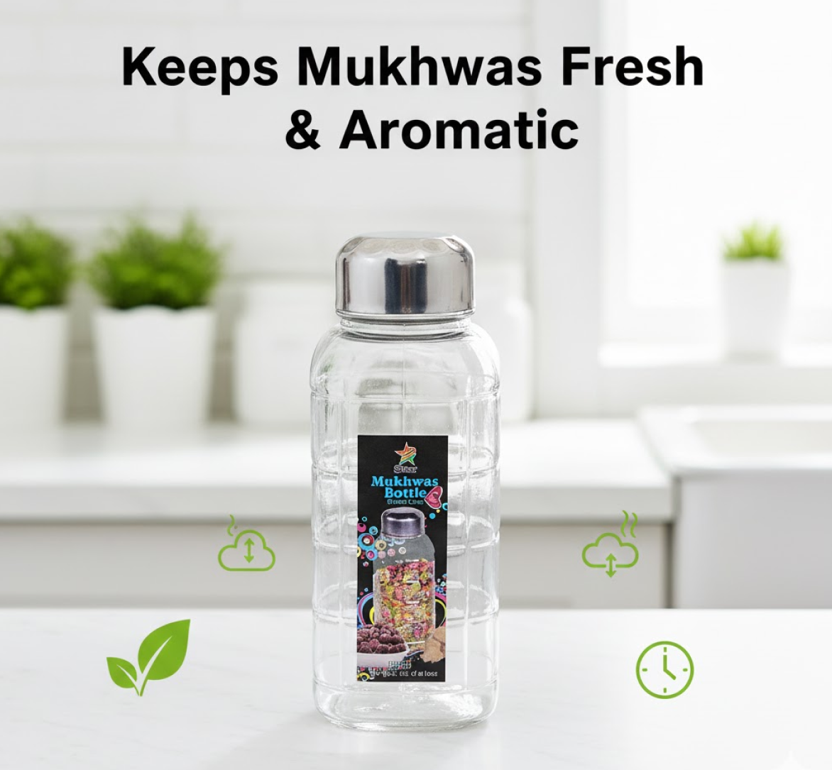 Plastic mukhwas bottle filled with colorful mouth freshener