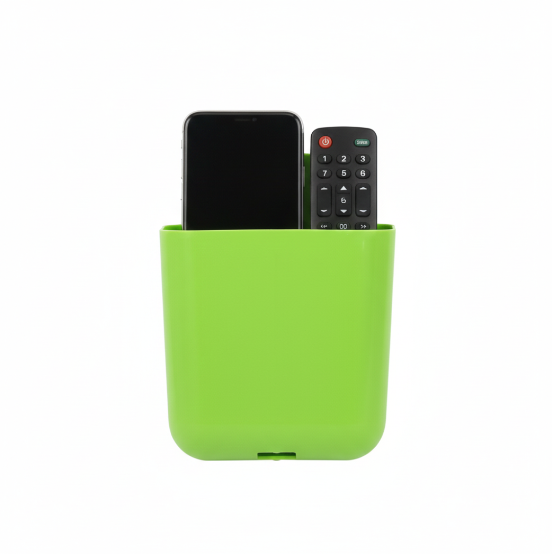 Front view of the GlimmerHome wall holder, showcasing its dual storage compartments.