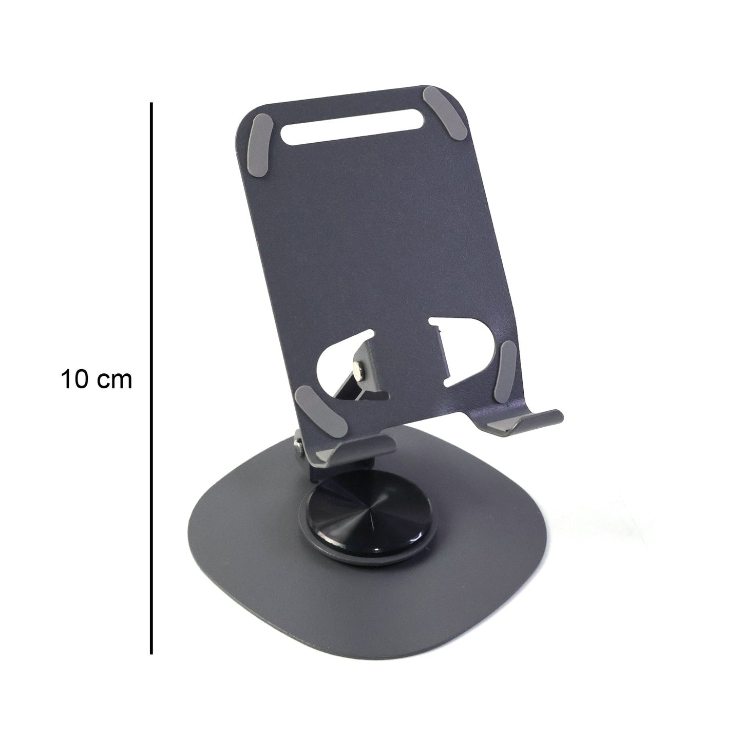 Foldable metal mobile stand supporting a tablet at an angled position