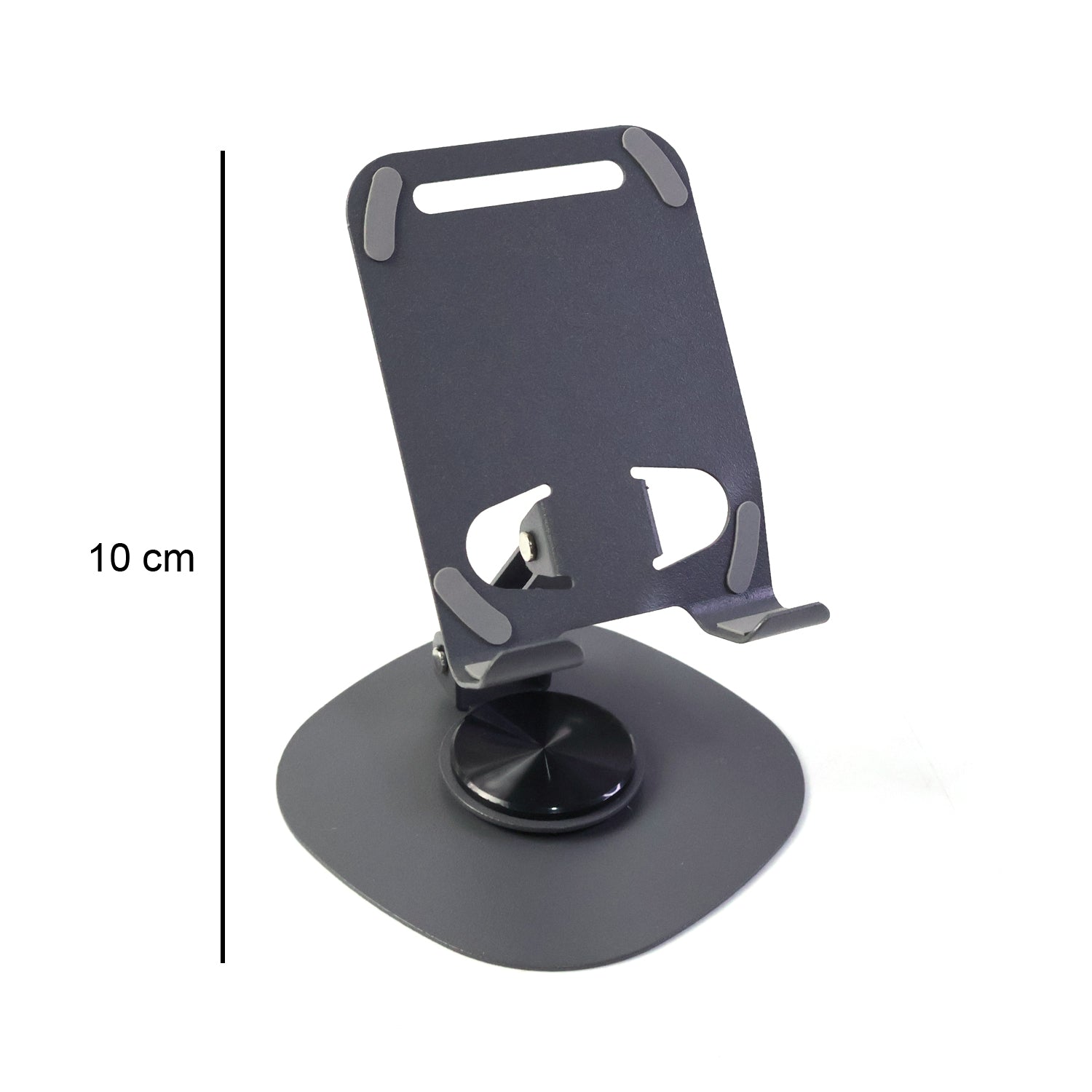 Foldable metal mobile stand supporting a tablet at an angled position