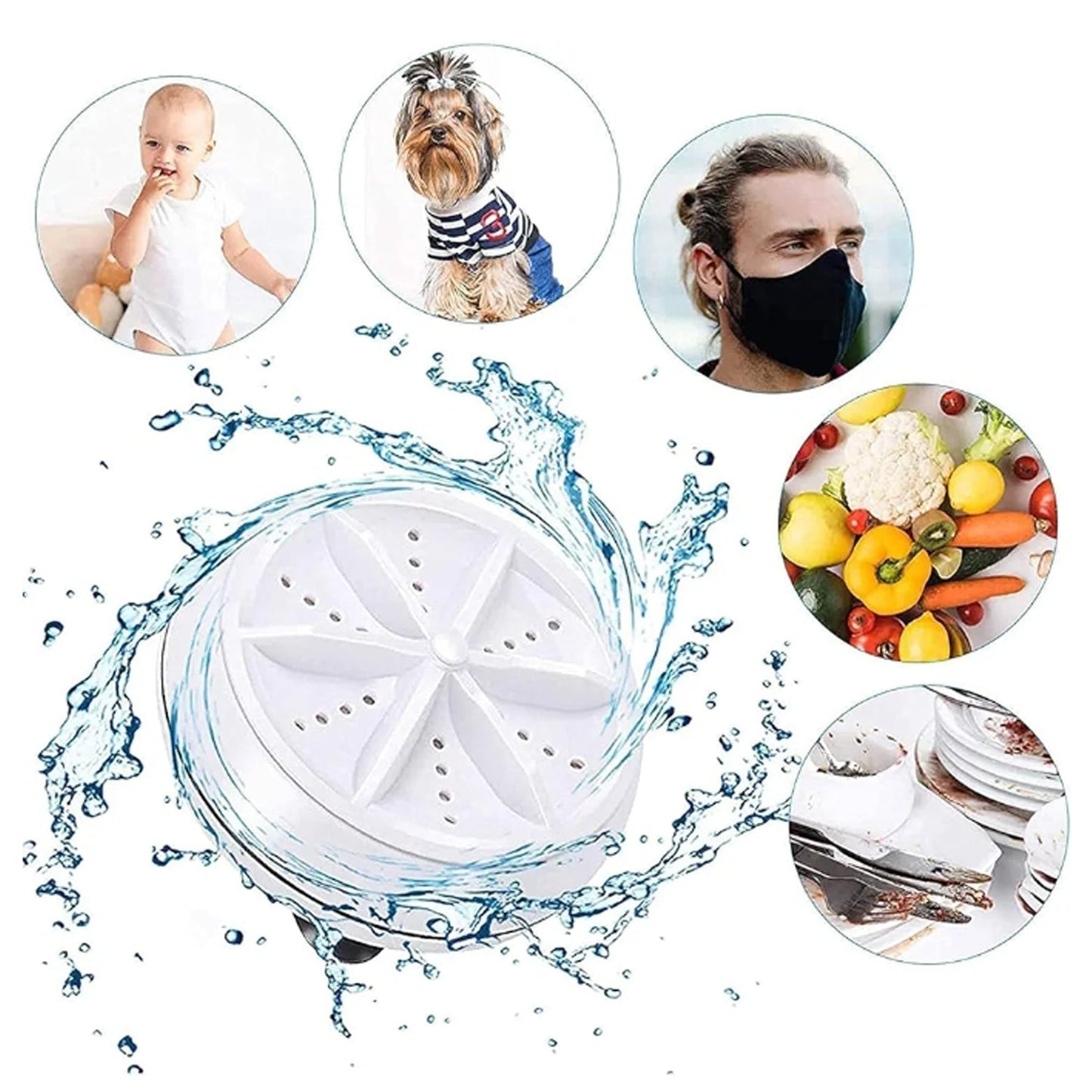 Compact USB mini washing machine on white background