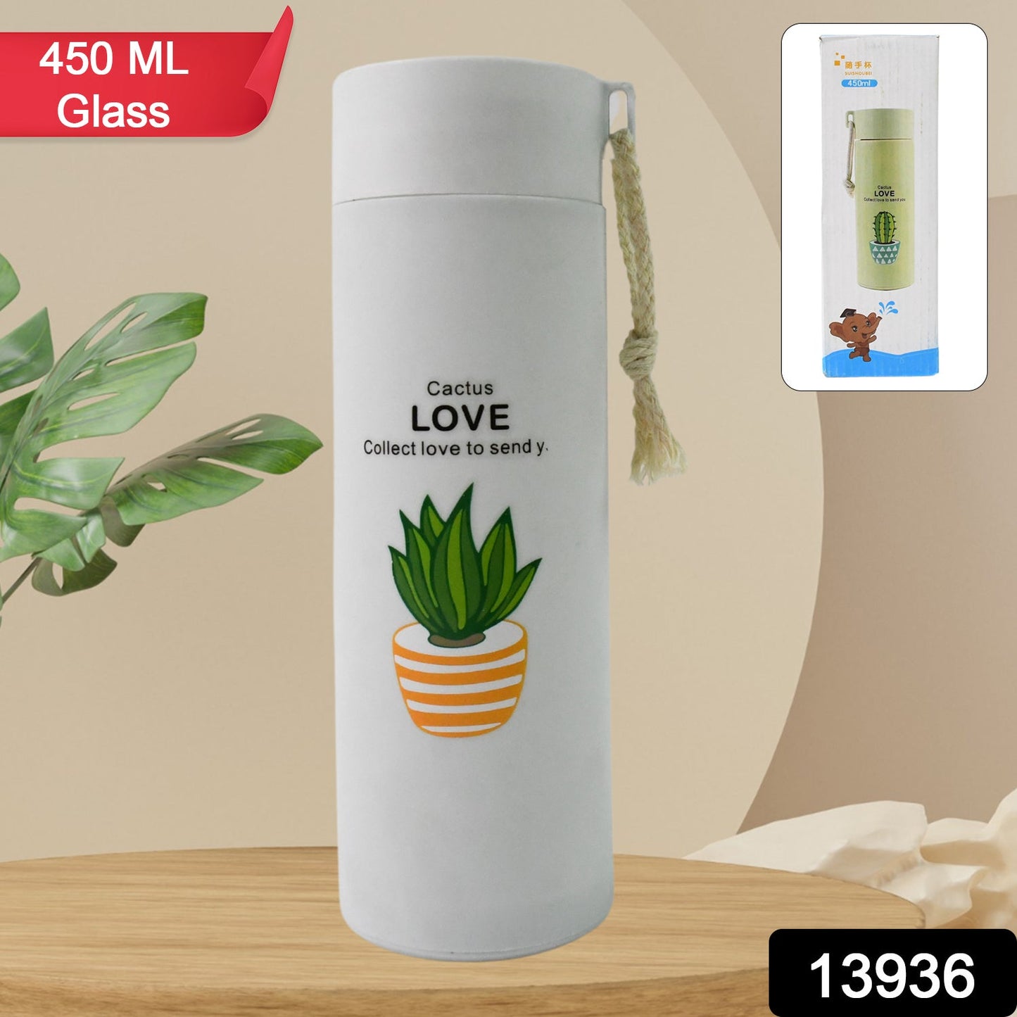A person holding the FitFuzion glass water bottle, ideal for active outdoor use and daily hydration.