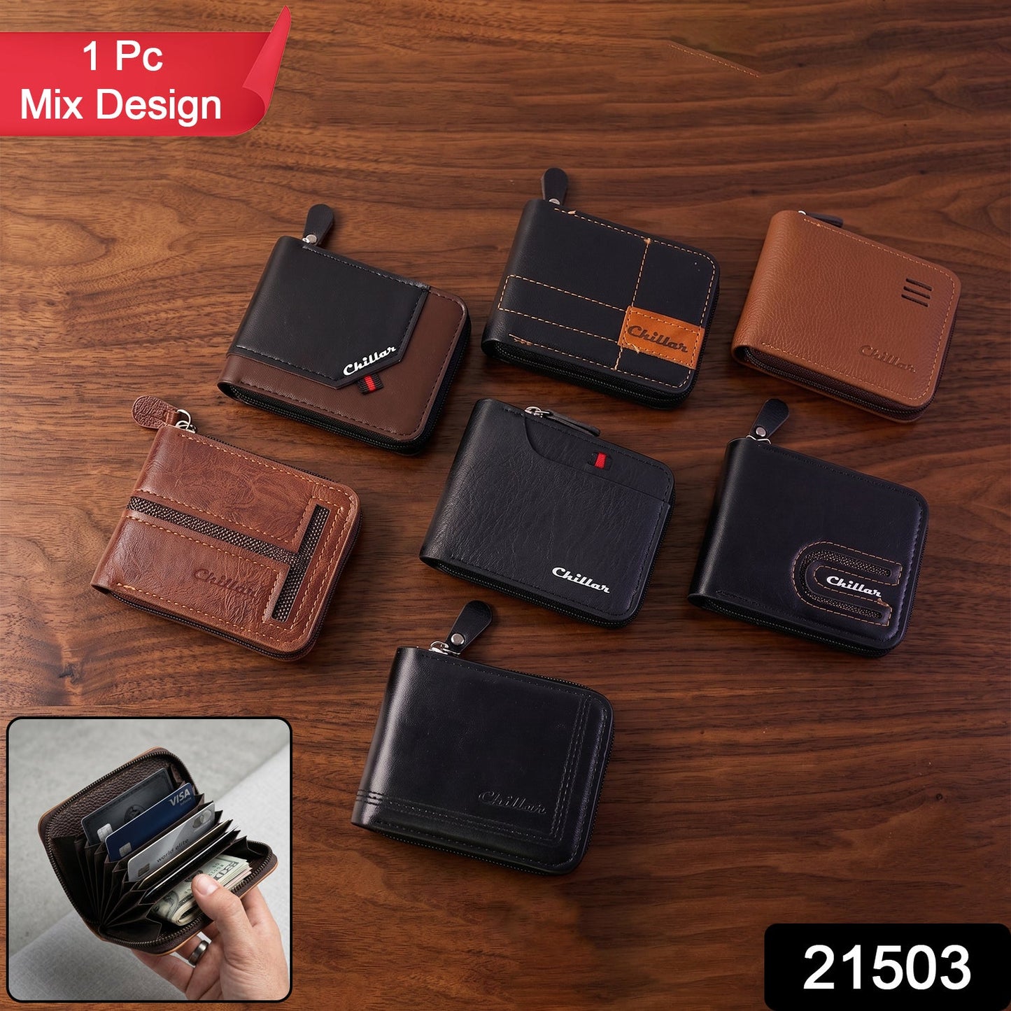 Top view of zip-around wallet multi-card compartments