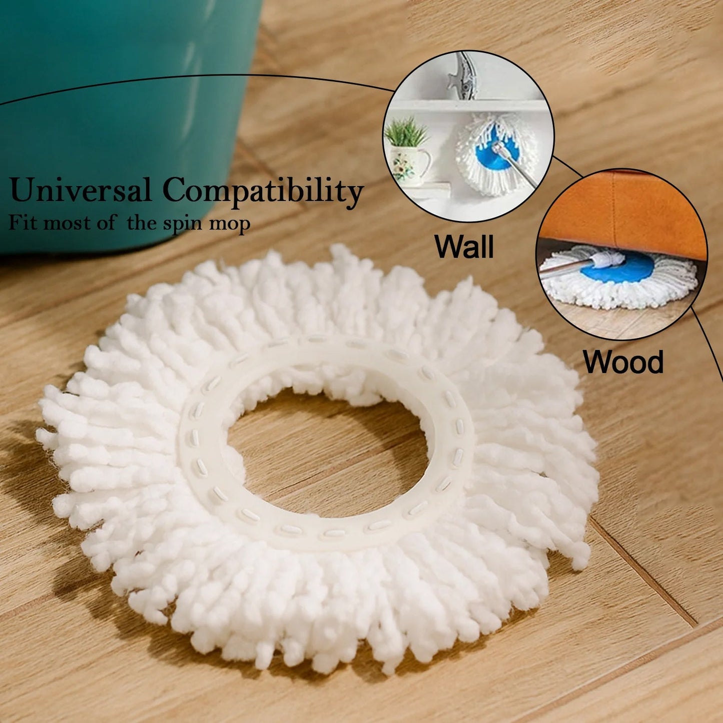 Close-up of microfiber refill for plastic spin mop set