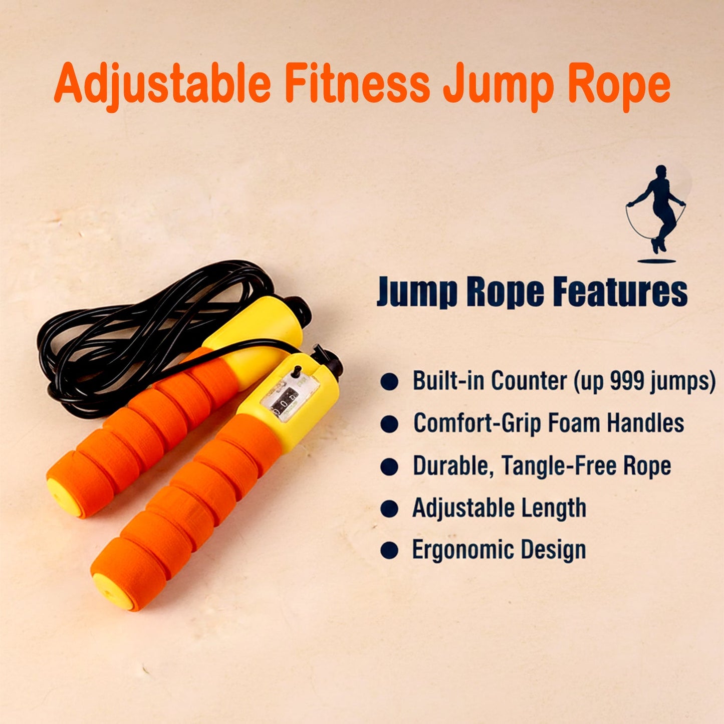 Set showing adjustable fitness jump rope for home and gym cardio training