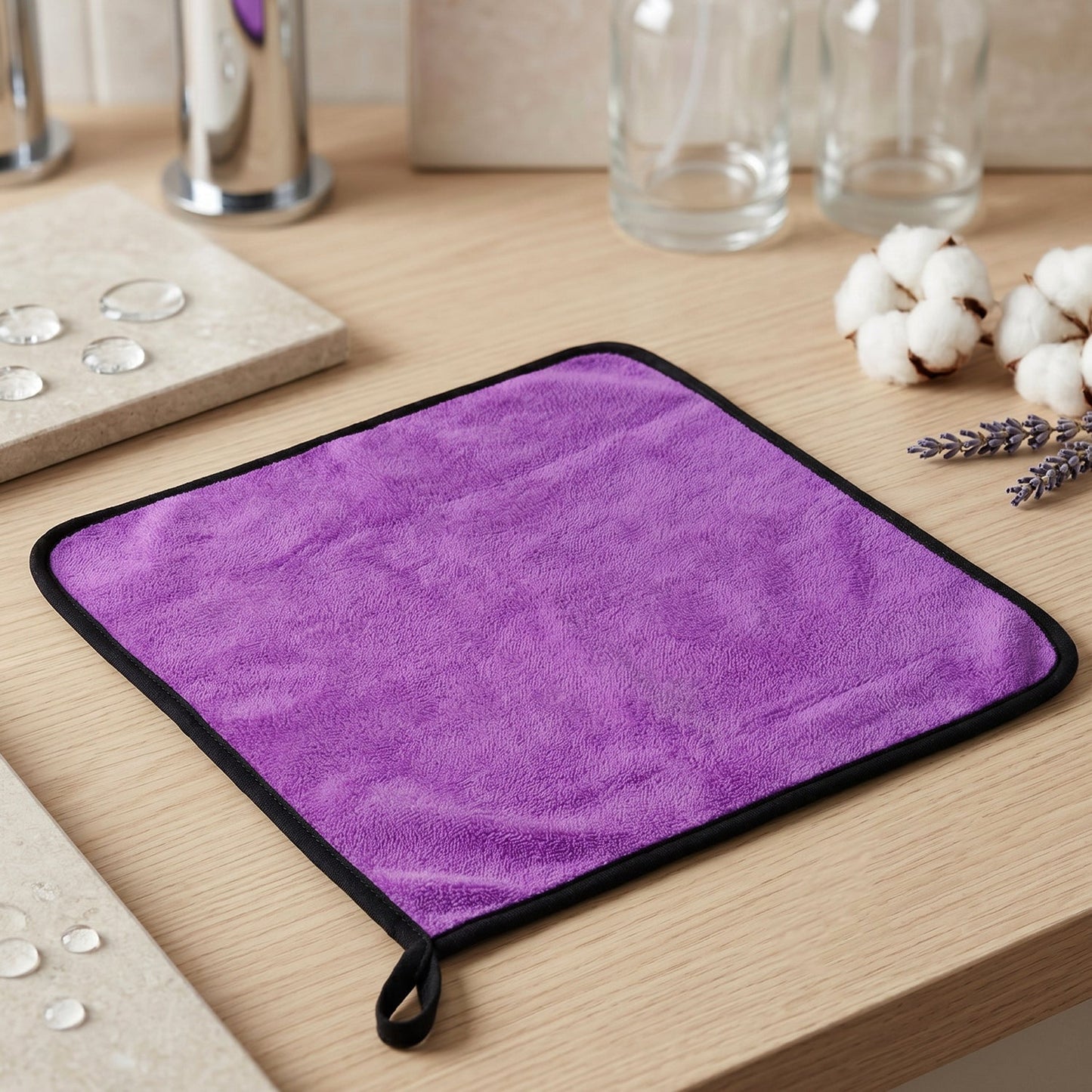 Soft purple microfiber cloth folded