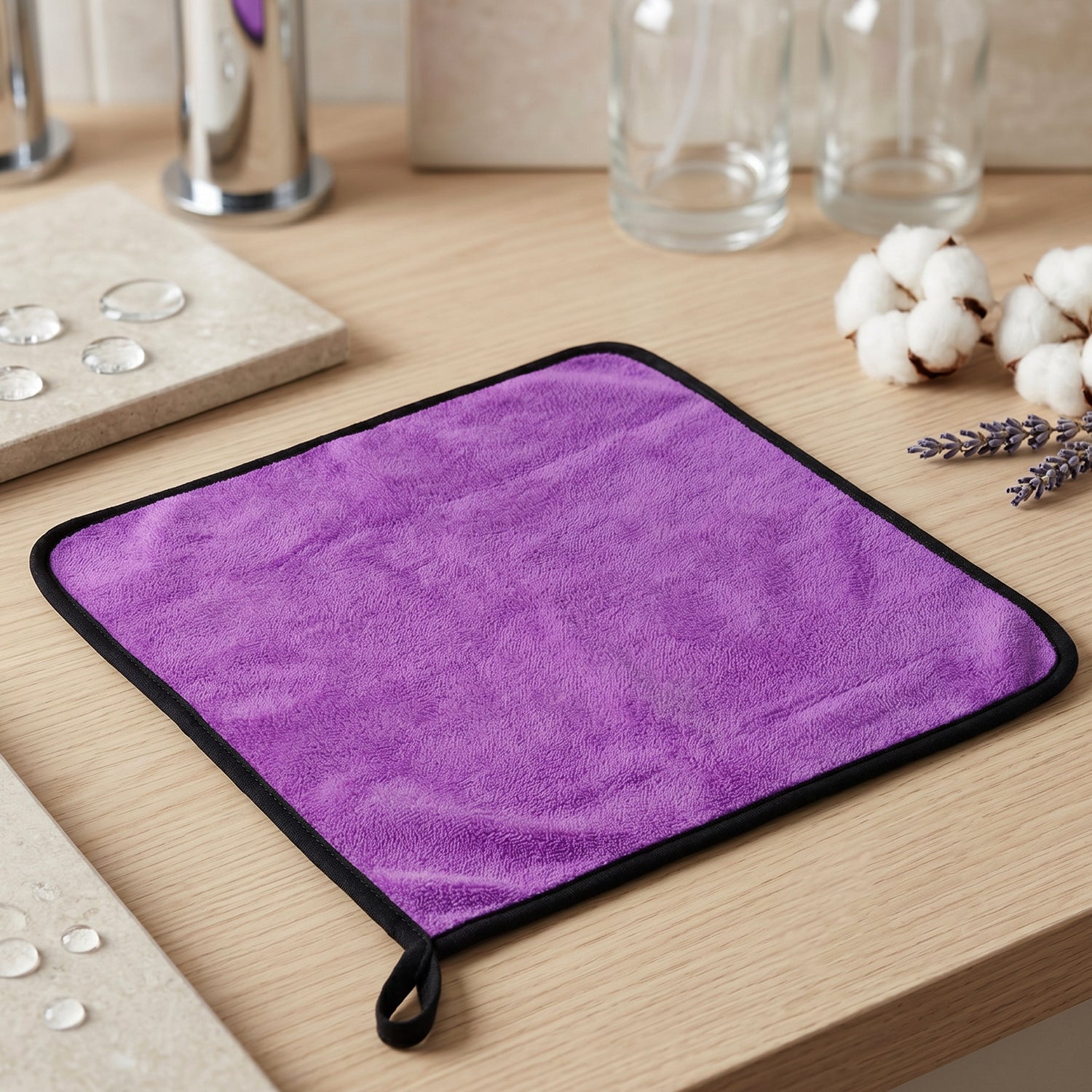 Soft purple microfiber cloth folded