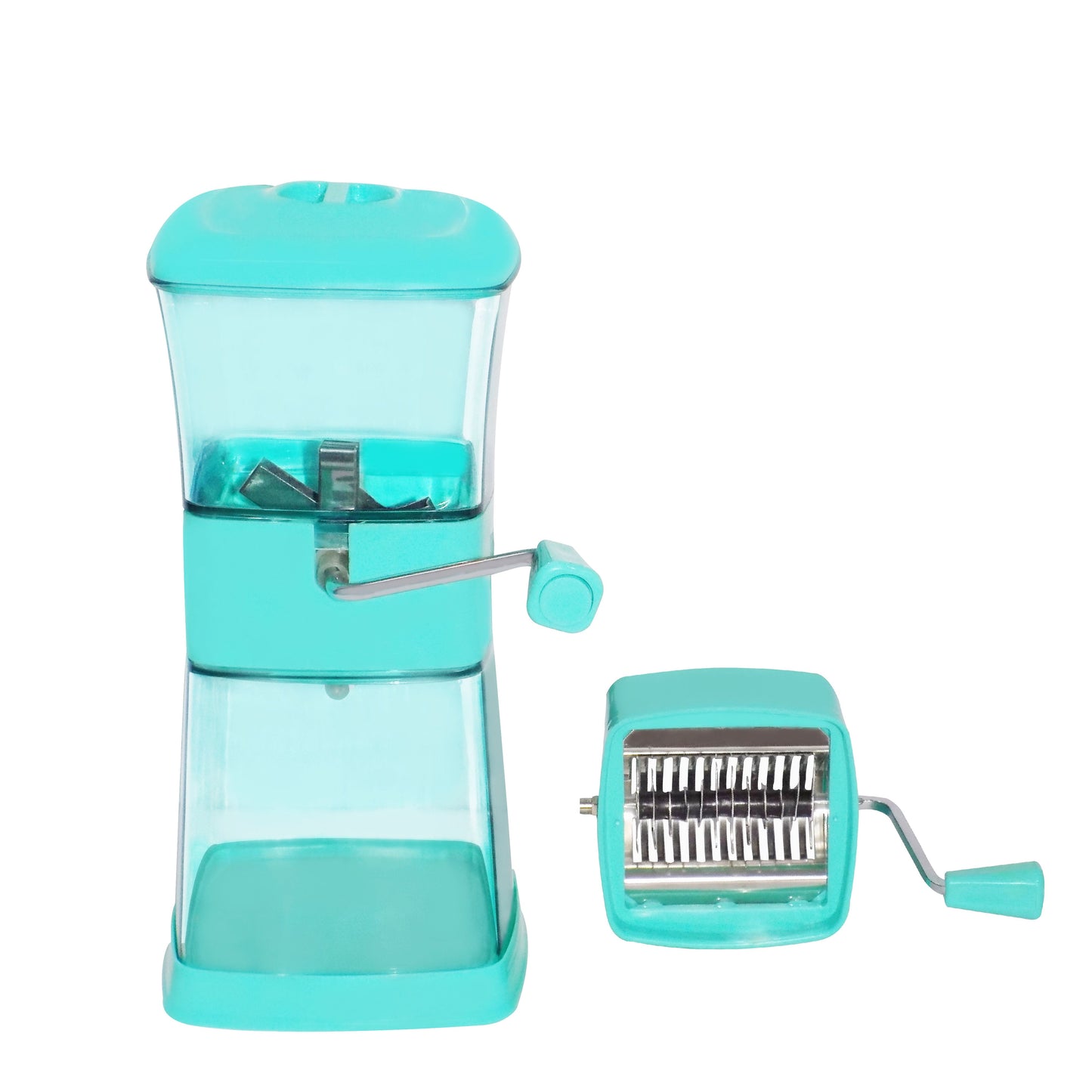 Durable stainless steel vegetable cutter showcasing its compact design.