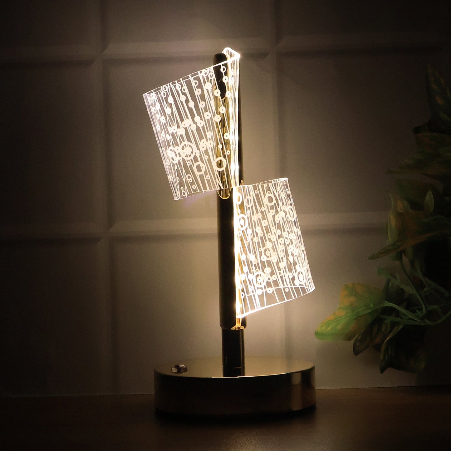 Designer LED table lamp with unique double crystal shades