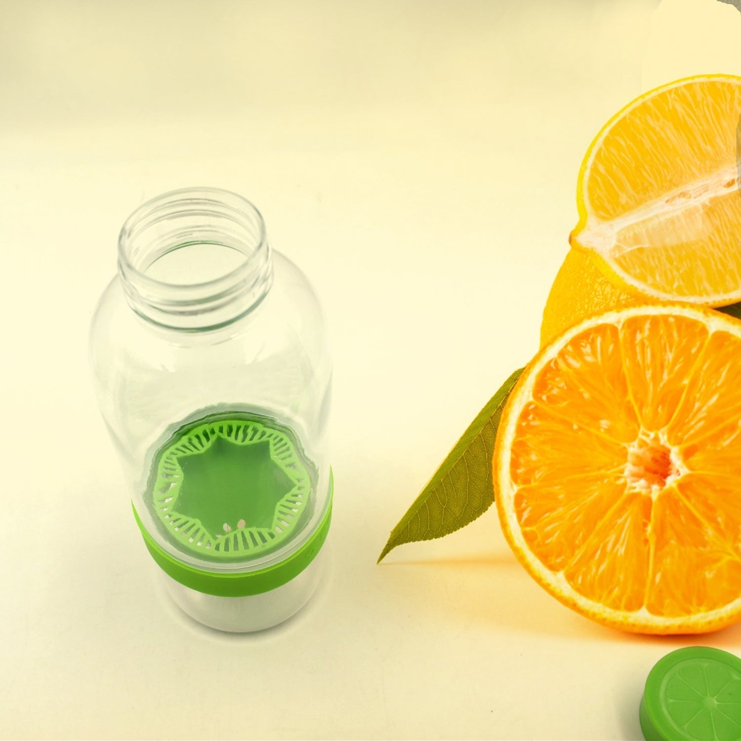Close-up of a fruit infusion water bottle, ready to enjoy.