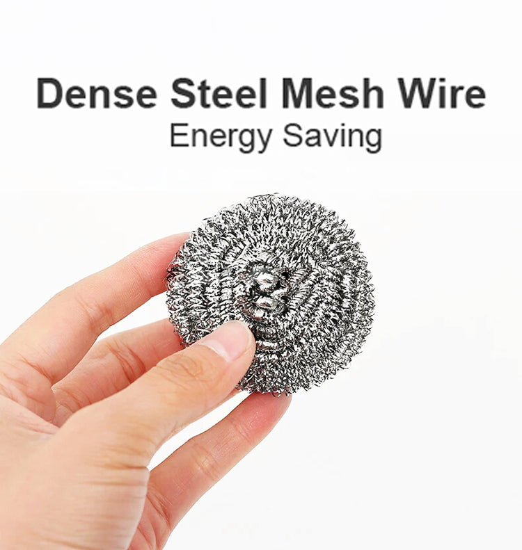 Display of several stainless steel wire scrubbers, emphasizing their robust construction.