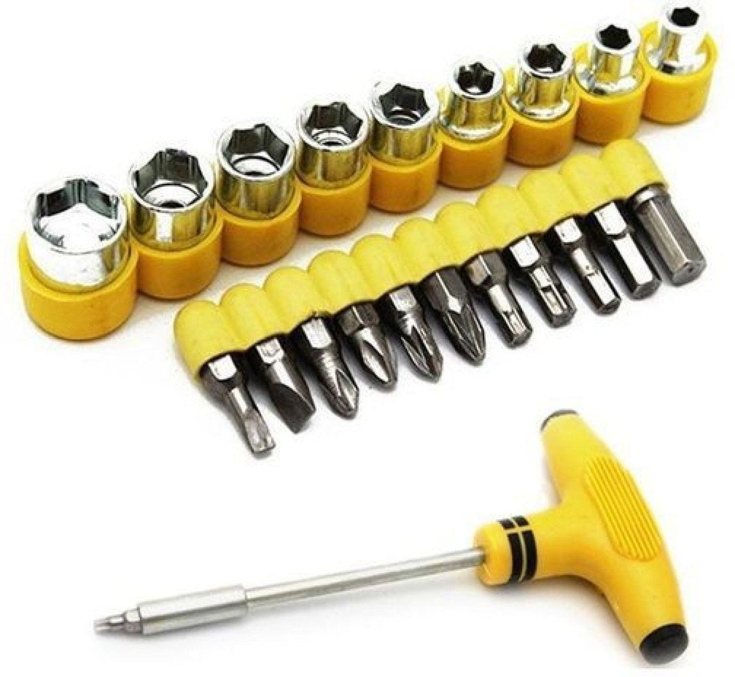 Complete tool kit accessories set, ready for various tasks.