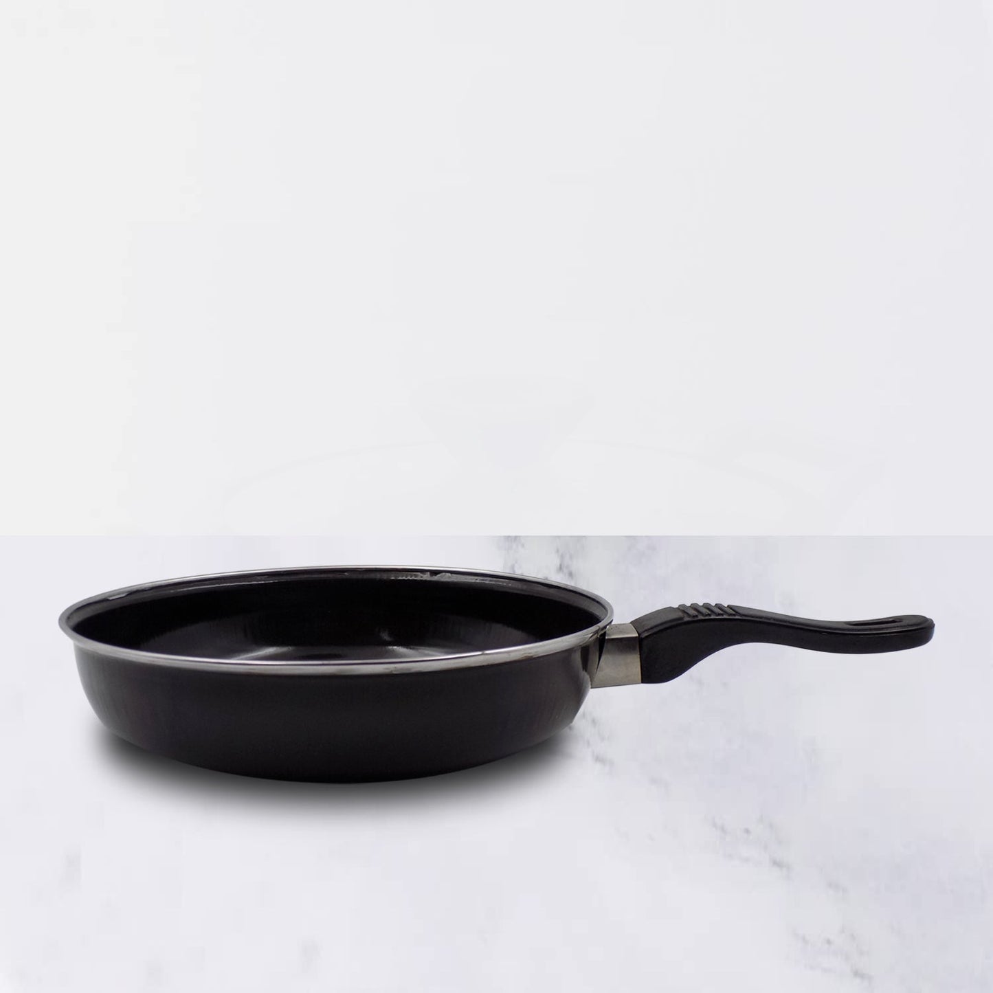 14-inch hard anodized tadka fry pan with induction base on a white surface.