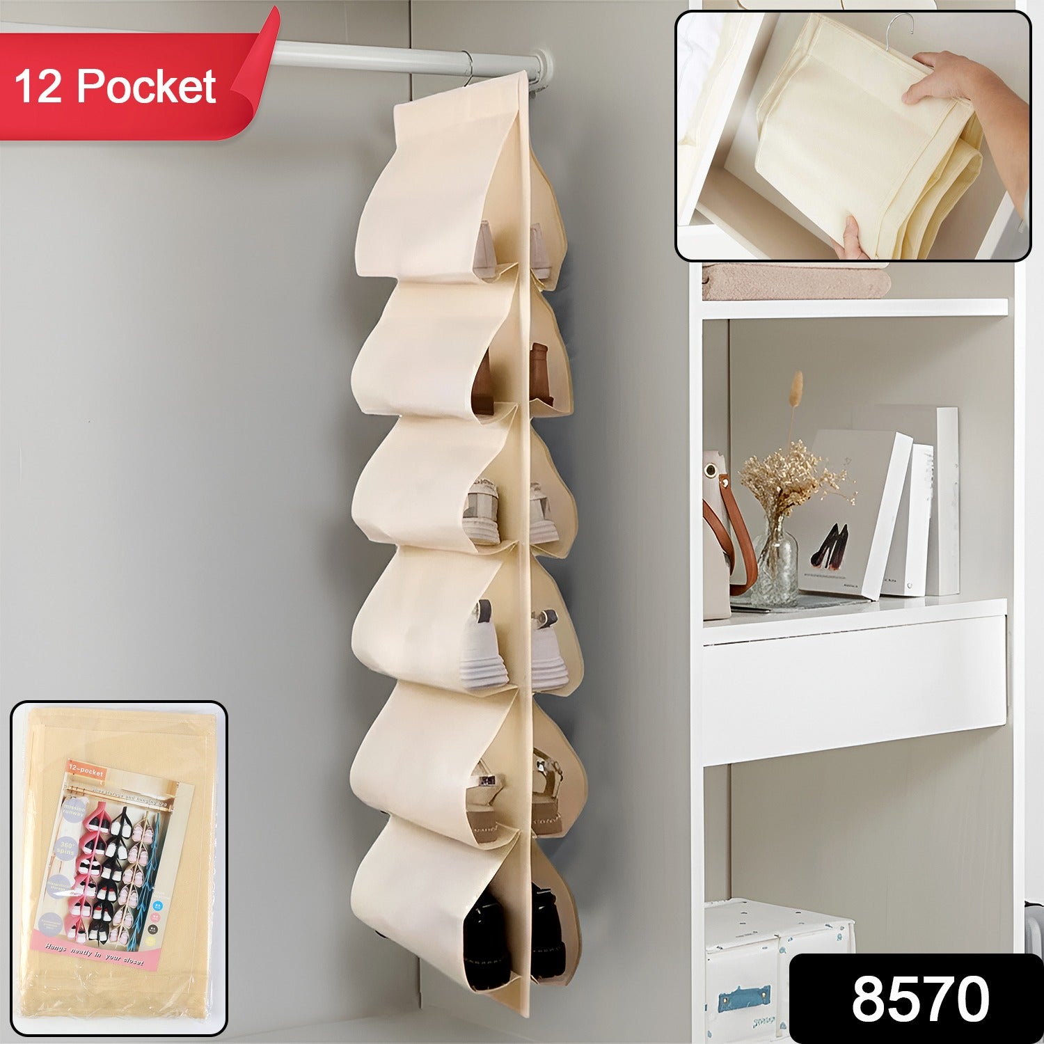 Multi-storage hanging shoe organizer bag with 12 pockets