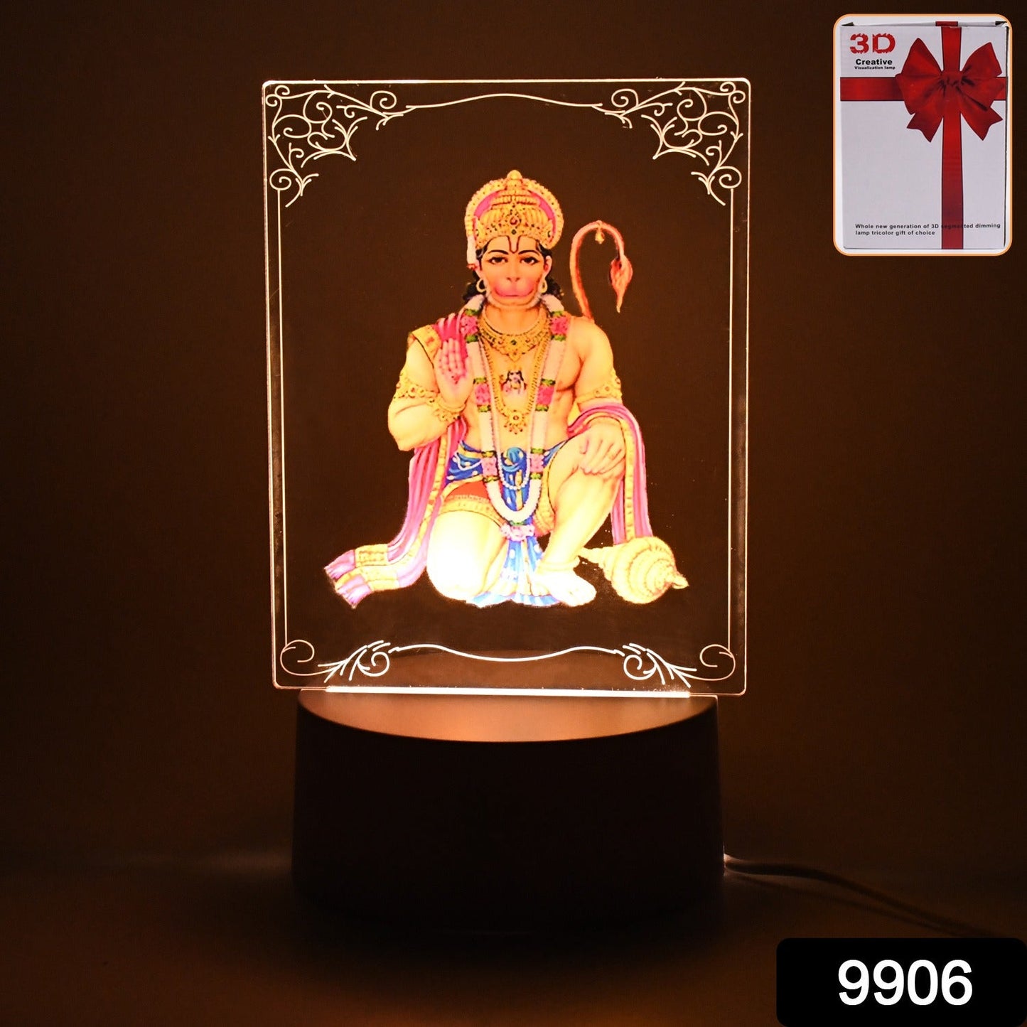Close-up of 3D Lord Hanuman Frame with glowing LED for spiritual home decor
