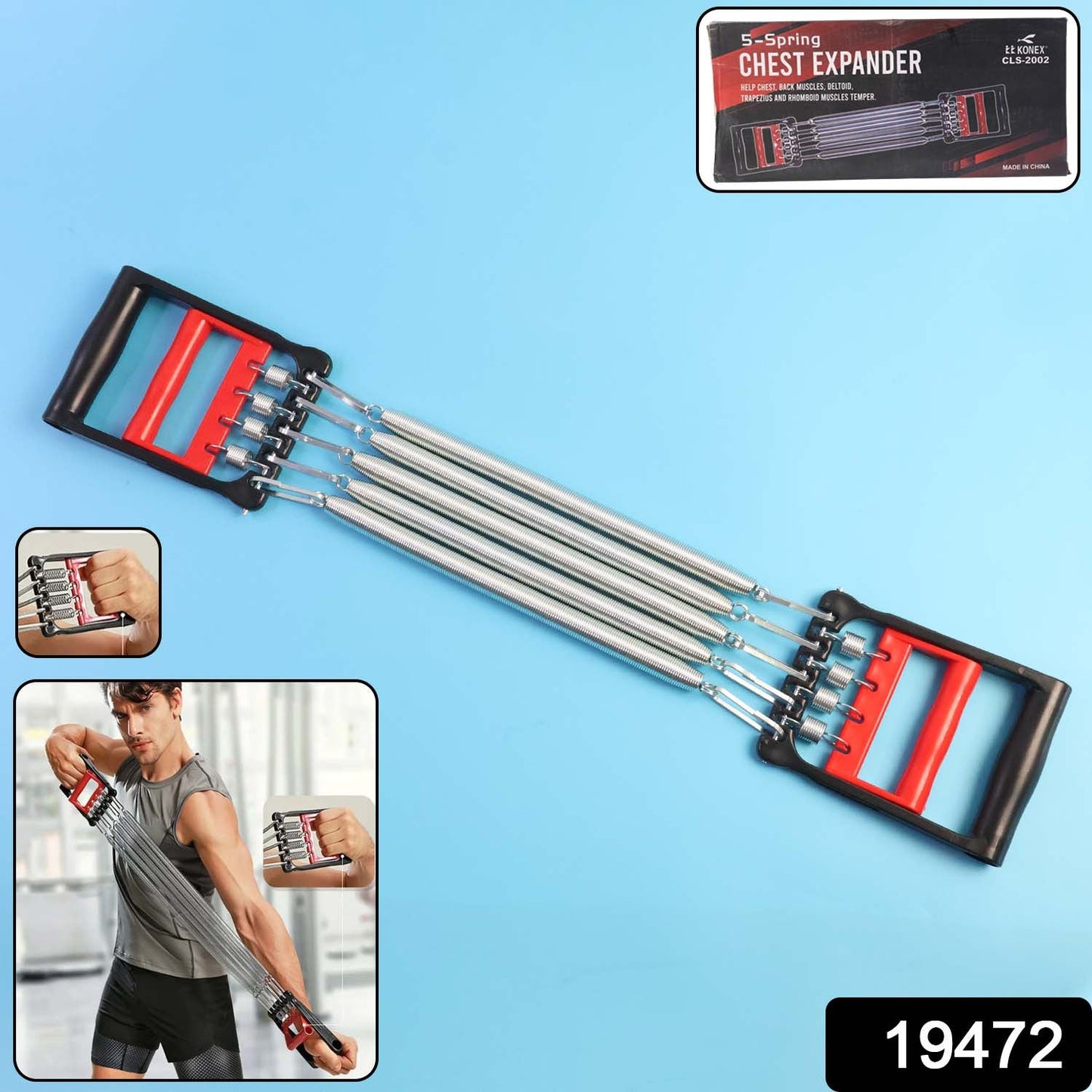 Chest expander featuring detachable springs and ergonomic handles for secure grip