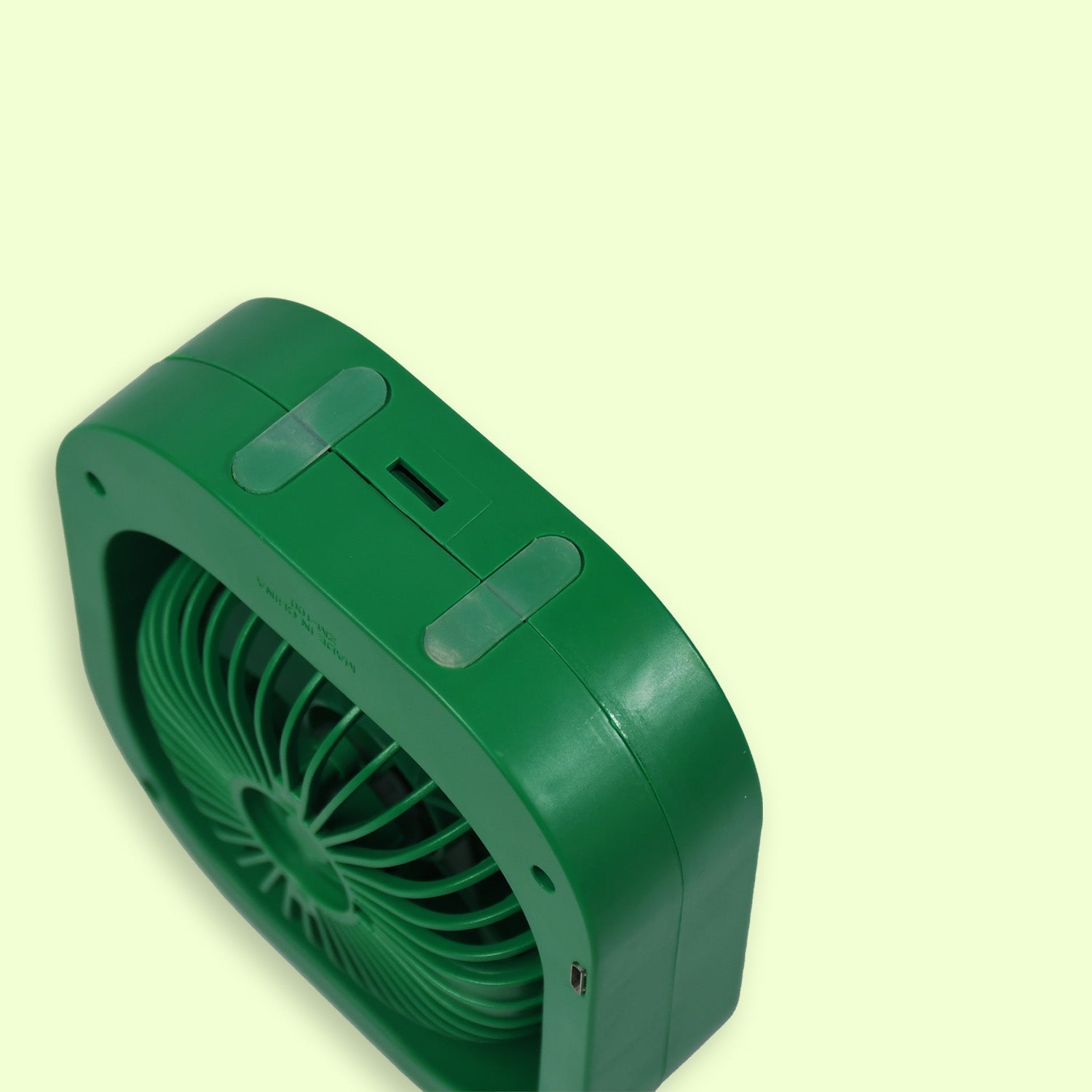 Close-up of the 180° rotating head of the quiet personal USB fan.