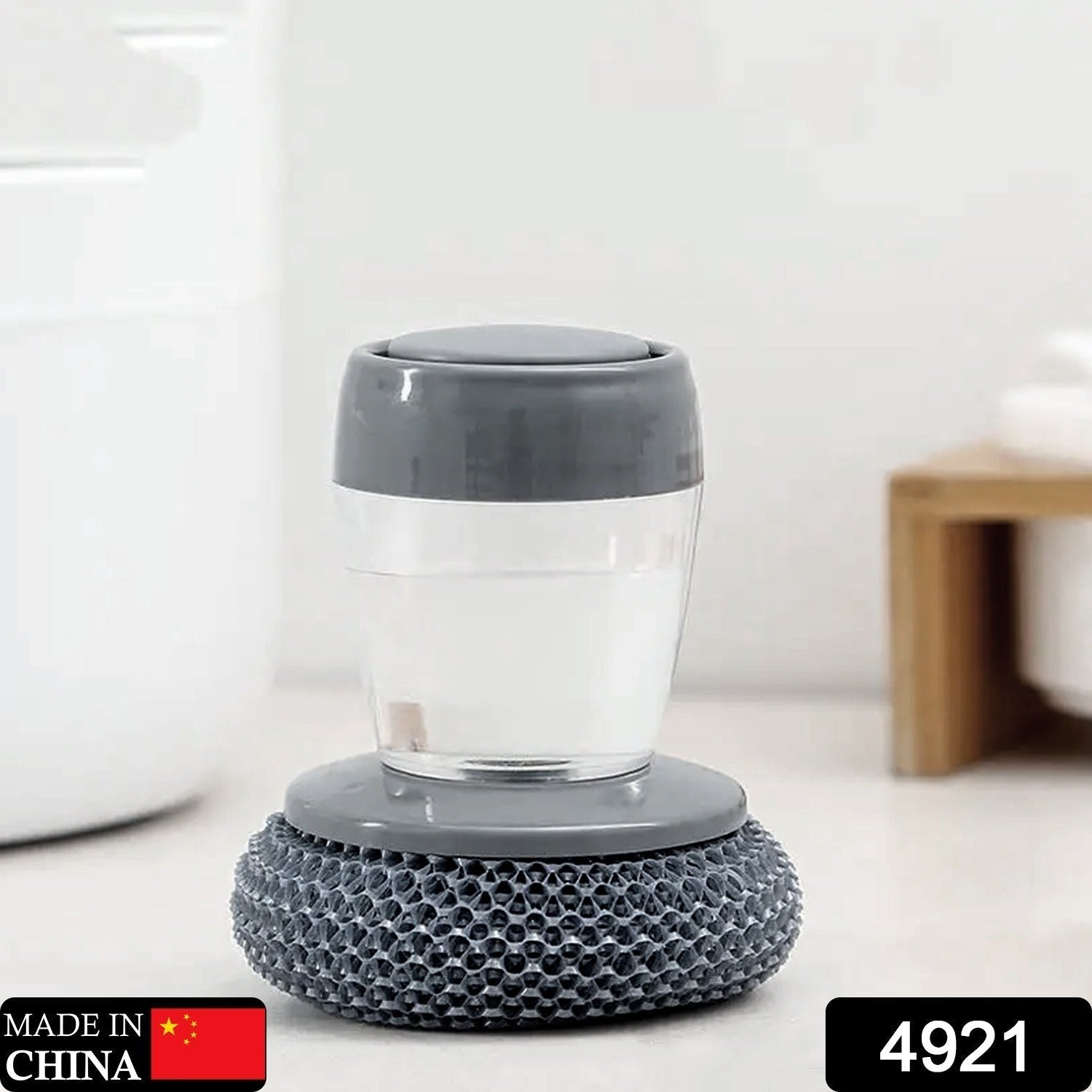 Close-up of the Soap Dispensing Dish Brush, highlighting its durable bristles for washing dishes.