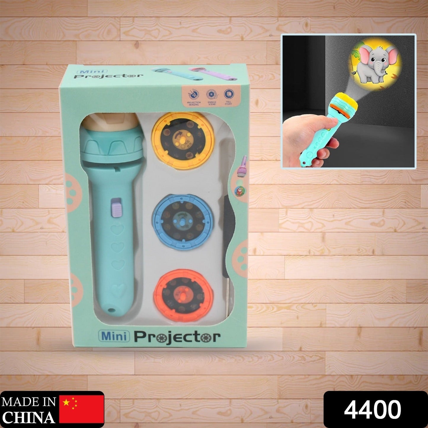 Close-up view of the Mini Slide Projector for Kids, showing a slide card being inserted into its slot.
