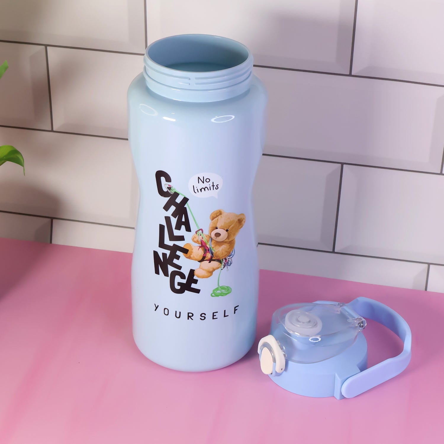 Premium travel water bottle with leak-proof flip top lid and ergonomic handle