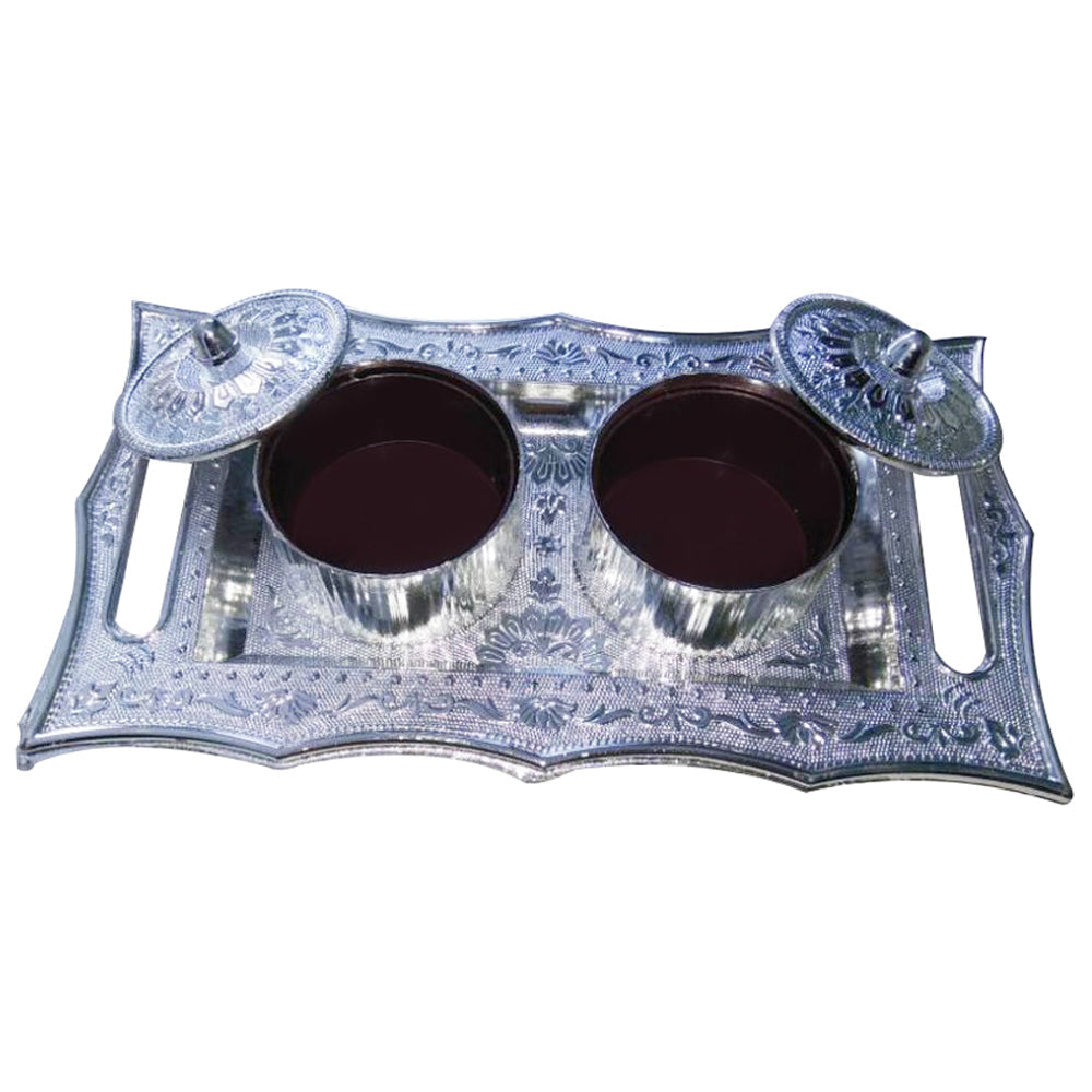 Open Mukhwas Dani Tray, revealing its two distinct compartments for dry fruits and snacks.