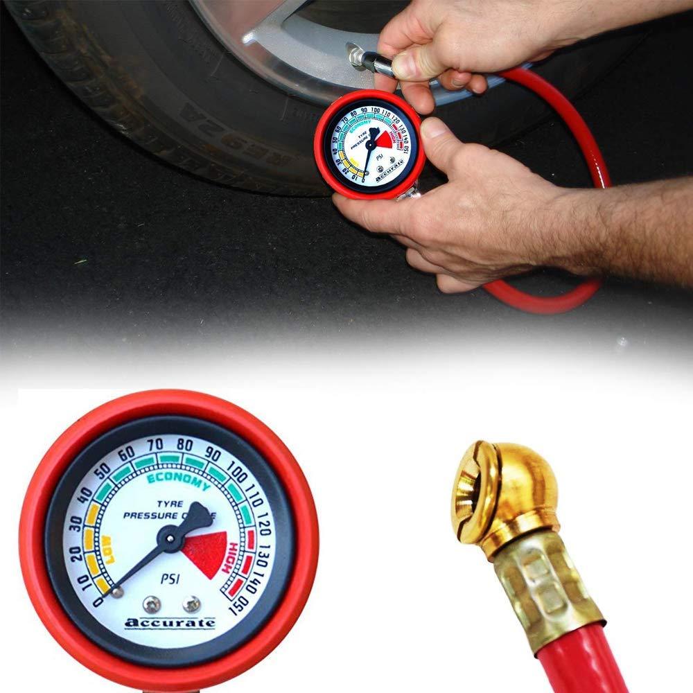 Close-up view of the durable construction of the tire inflator gauge.
