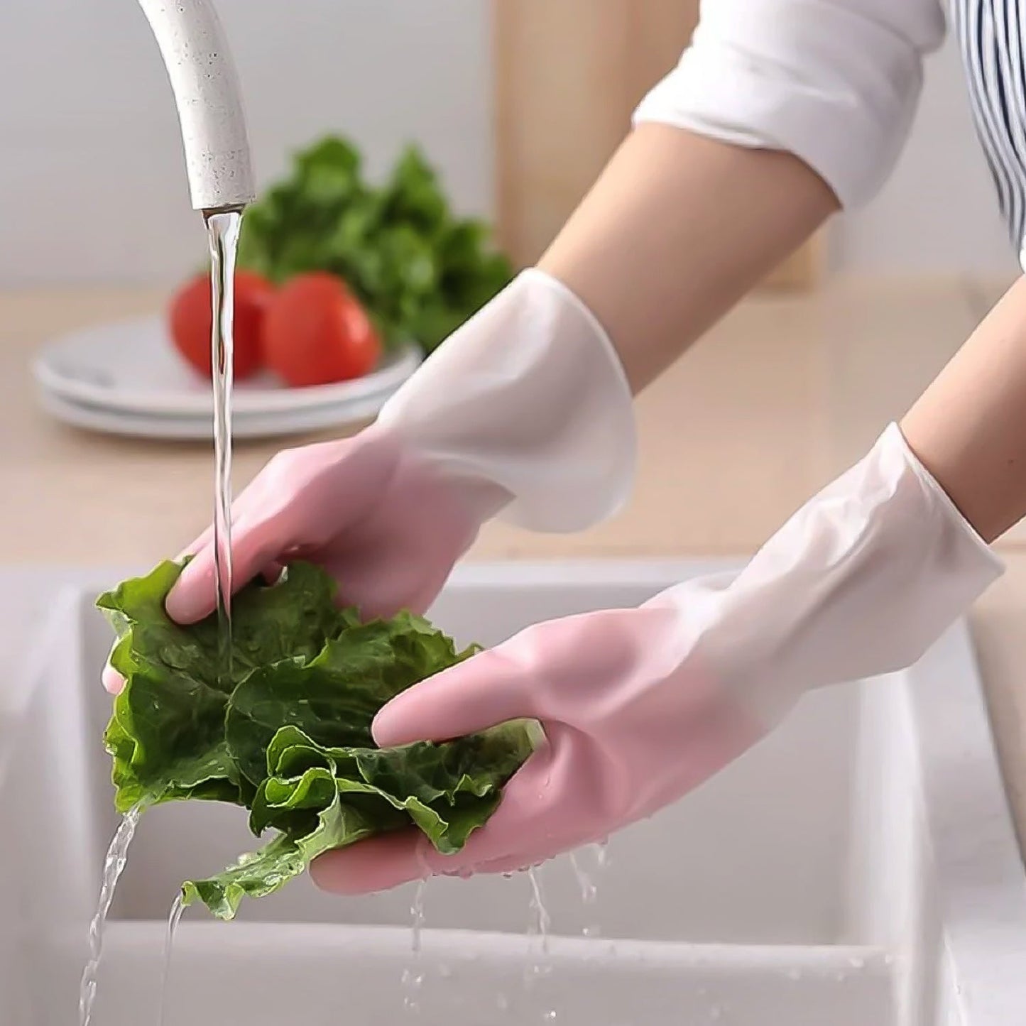 Close-up image highlighting long protective cuff on cleaning gloves