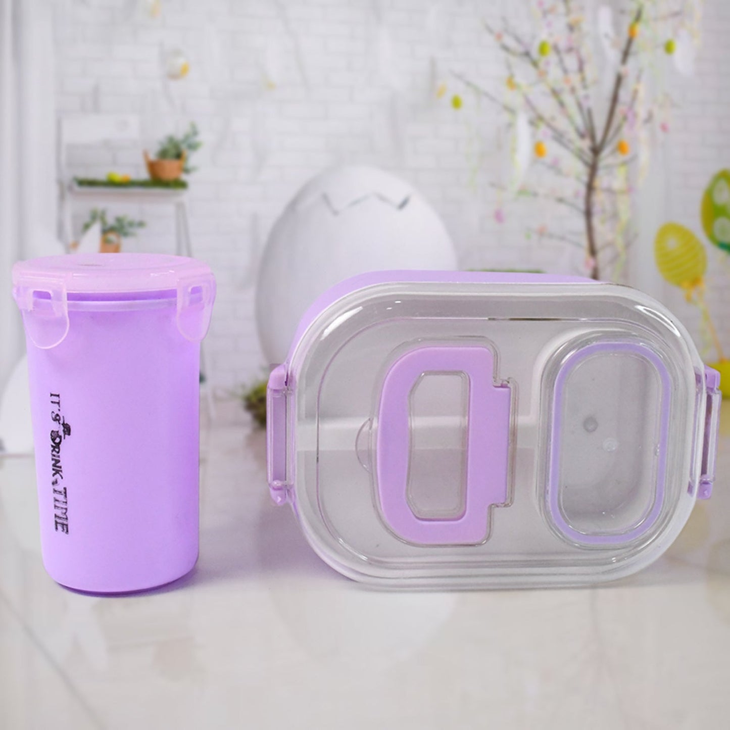 Compact kids lunch box set with easy-grip handle for portability