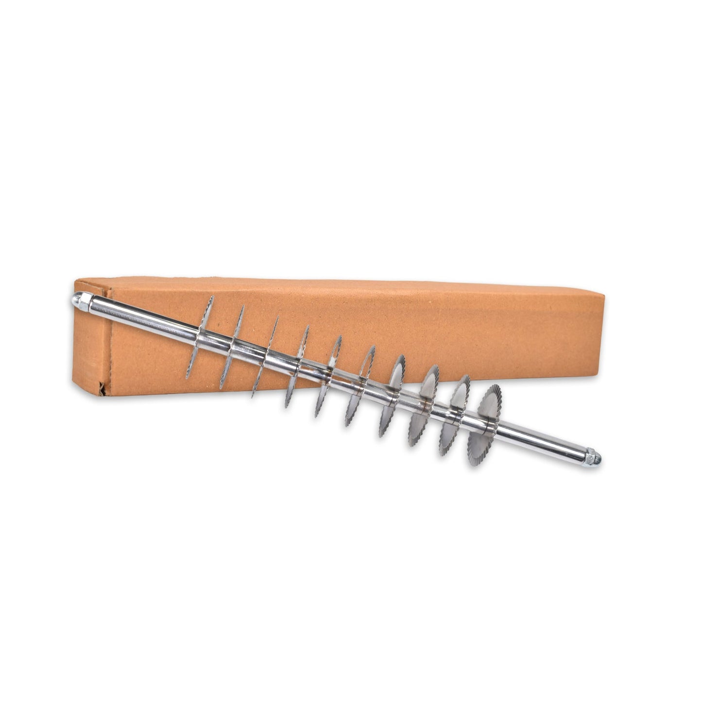 Versatile dough cutter and noodle lattice roller for Indian kitchens.