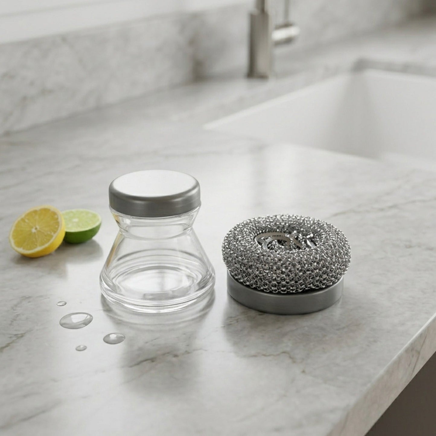 Dish scrubber with built-in soap dispenser for kitchen use