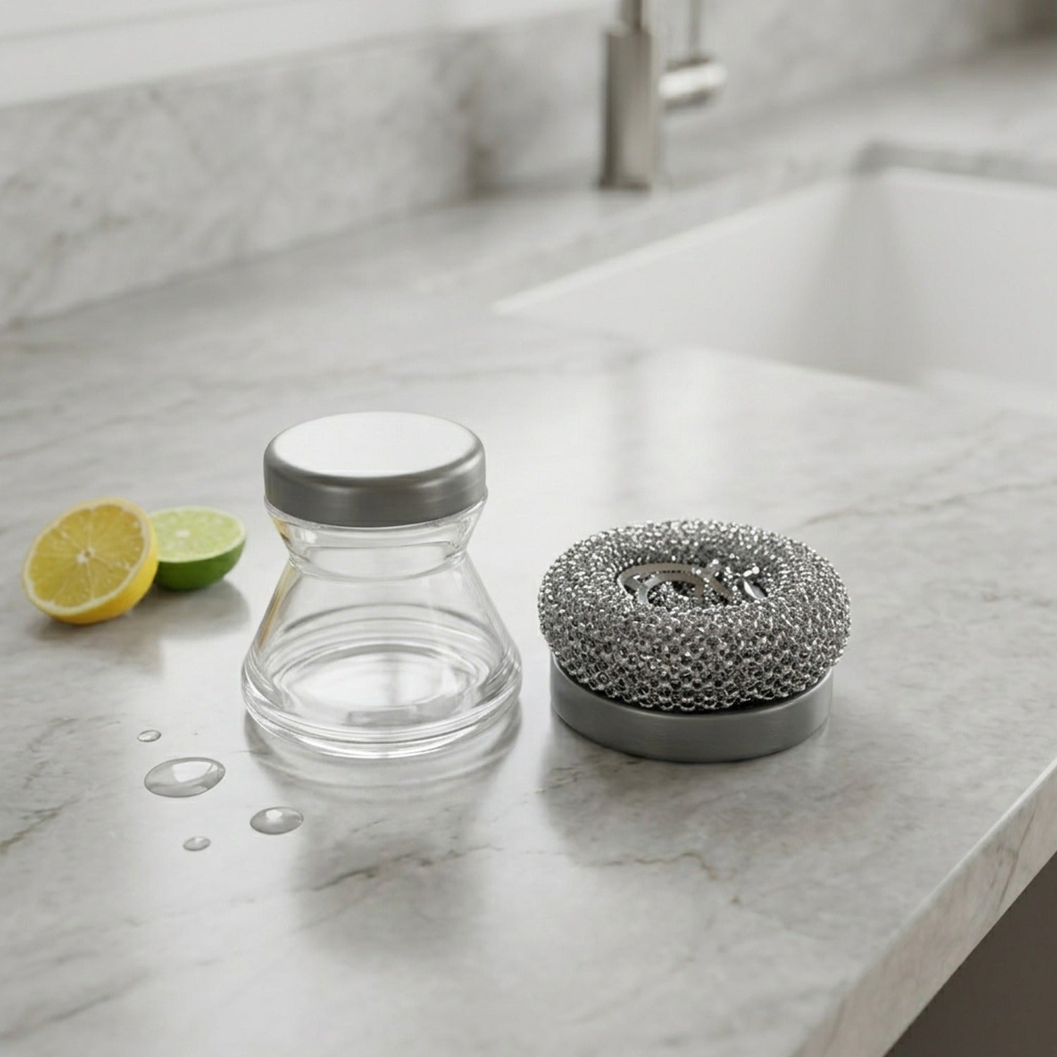 Dish scrubber with built-in soap dispenser for kitchen use