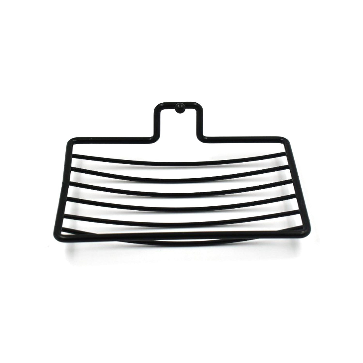Wall mount soap rack holding a bar of soap, demonstrating its secure grip and drainage.