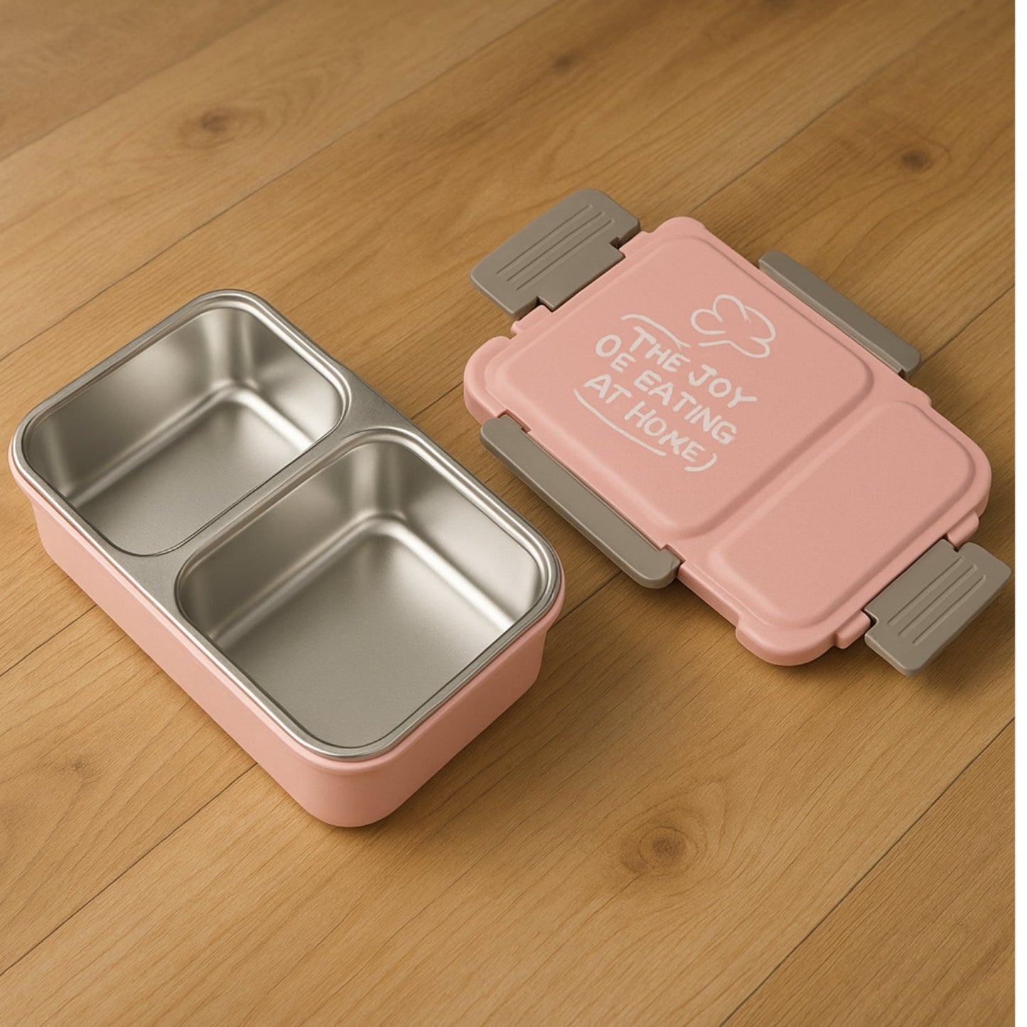 Two-compartment BPA-Free lunch box packed with various meals