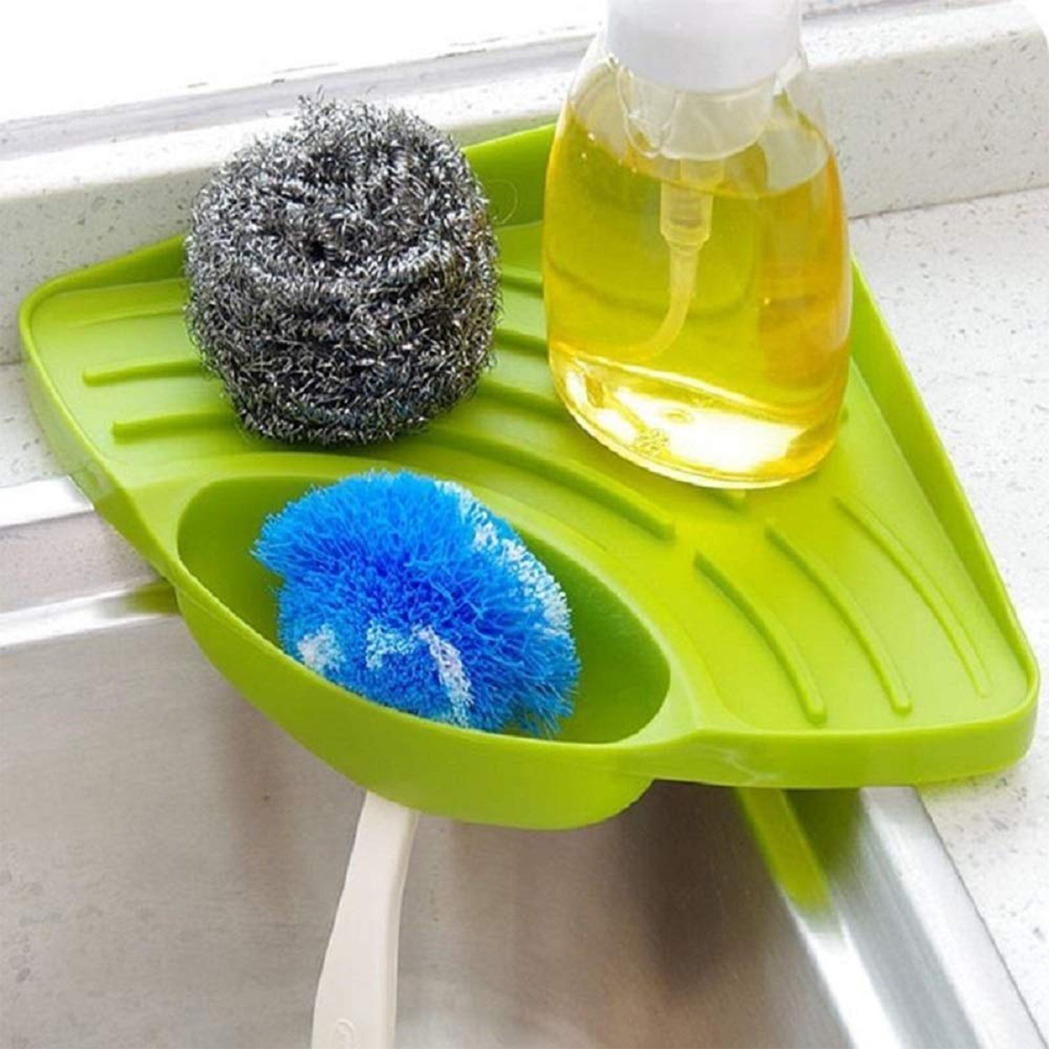 Corner Sink Strainer positioned in a clean kitchen sink, ready for waste management.