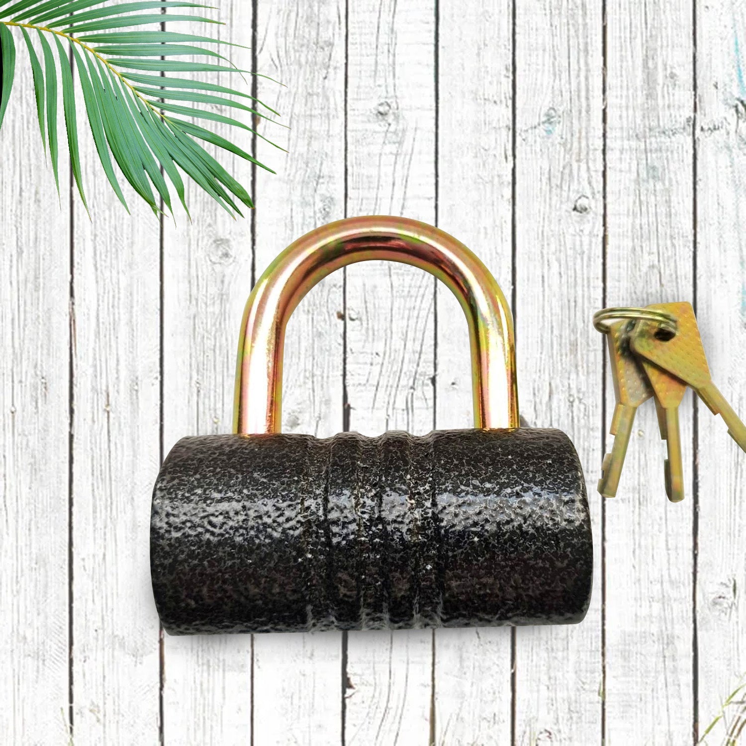 Top-down view of the waterproof iron padlock, showcasing its brass core mechanism.