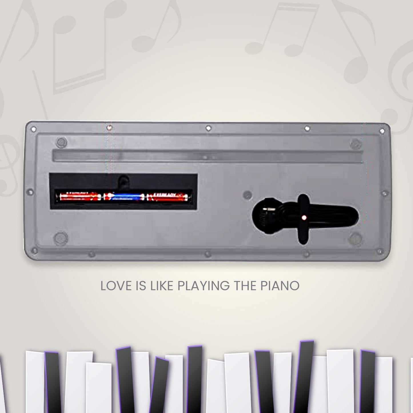 Close-up of the microphone input on the kids piano keyboard.